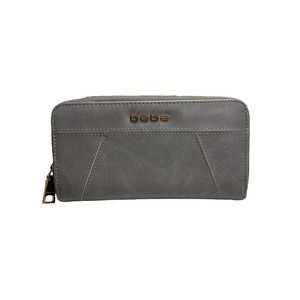 bebe Gray Zip Around Logo Clutch Checkbook Wallet